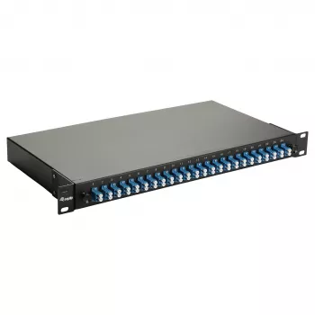 Equip 24 prievadų optinio pluošto sujungimo dėžė, LC Duplex, OS2, 1U, su įranga, juoda