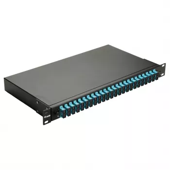 Equip 24 prievadų šviesolaidžio sujungimo dėžė, SC Duplex, OM3, 1U, su įranga, juoda