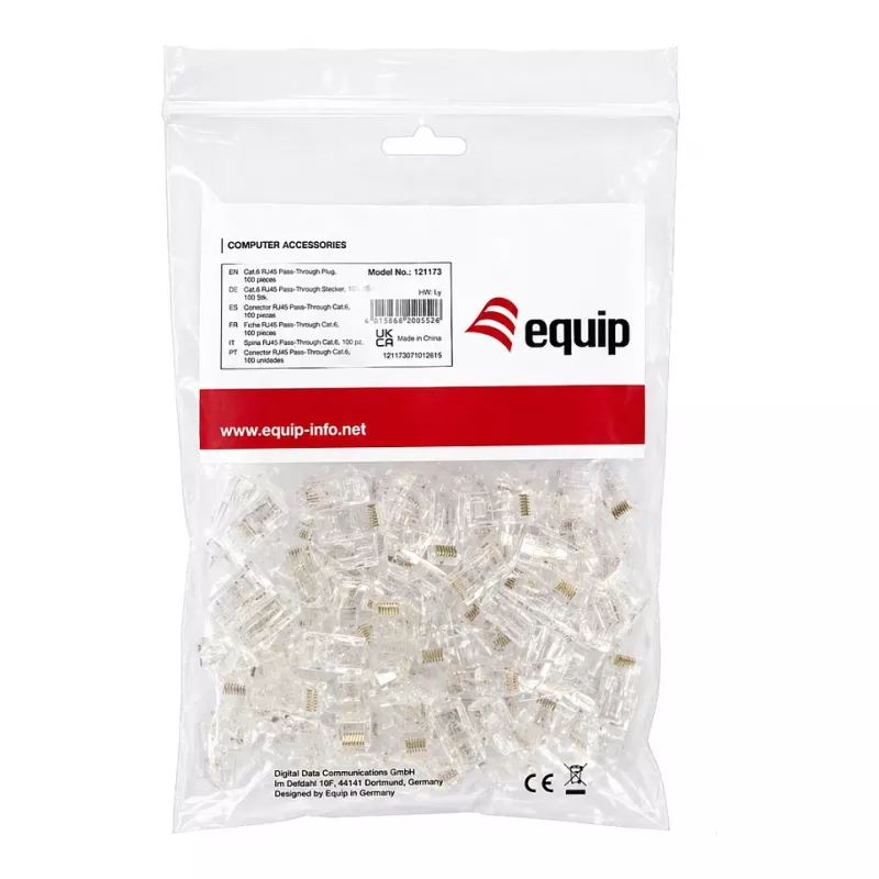 Equip Cat6 RJ45 UTP Neekranuotų Kištukų Rinkinys (100 vnt.) – Skaidrūs