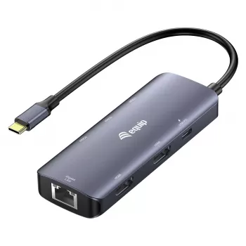 EQUIP USB-C Multiport Adapter su 2x HDMI, RJ45, 2x USB-A, USB-C PD 100W, pilka