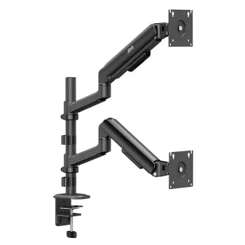 ERGO OFFICE ER-692 B Dvigubo monitoriaus laikiklis ant stalo, dujinis spyruoklinis mechanizmas, tinka 17–32 inch, 1–10 kg vienai rankai, matinė juoda