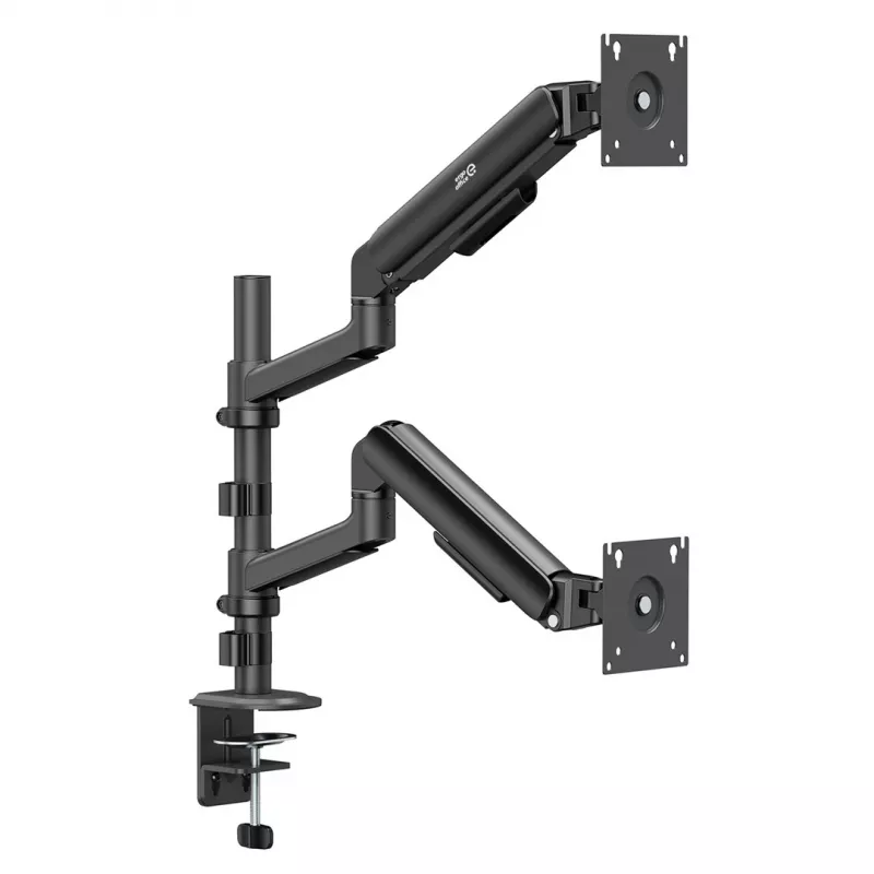 ERGO OFFICE ER-692 B Dvigubo monitoriaus laikiklis ant stalo, dujinis spyruoklinis mechanizmas, tinka 17–32 inch, 1–10 kg vienai rankai, matinė juoda