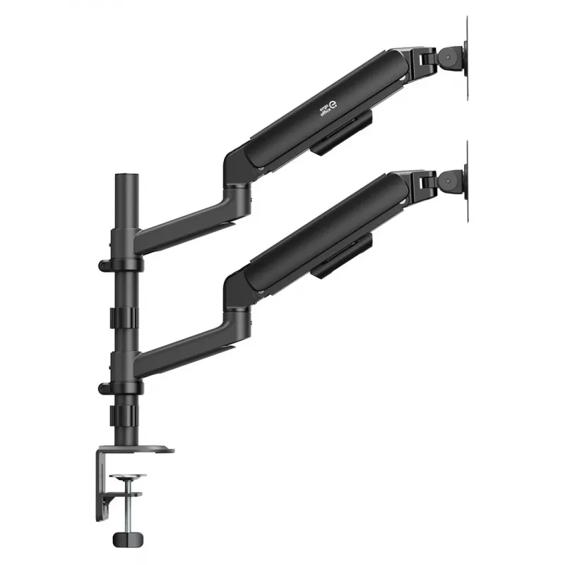 ERGO OFFICE ER-692 B Dvigubo monitoriaus laikiklis ant stalo, dujinis spyruoklinis mechanizmas, tinka 17–32 inch, 1–10 kg vienai rankai, matinė juoda