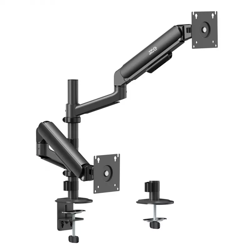 ERGO OFFICE ER-692 B Dvigubo monitoriaus laikiklis ant stalo, dujinis spyruoklinis mechanizmas, tinka 17–32 inch, 1–10 kg vienai rankai, matinė juoda