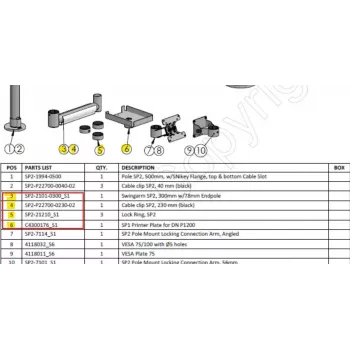 Ergonomic Solutions HMSHOST-INT5-02 Swingarm AP2 spausdintuvo tvirtinimo rinkinys su SP2 kabelio spaustuku, fiksavimo žiedu ir spausdintuvo plokšte Epson TM-P1200, juodas