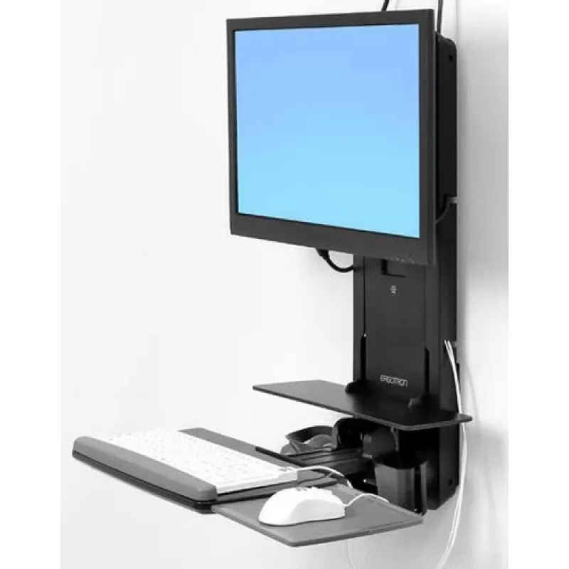 Ergotron Sit-Stand Vertical Lift, Patient Room - Montavimo rinkinys (riešo atrama, pelės laikiklis, vertikalaus reguliavimo bėgelis, brūkšninių kodų skaitytuvo laikiklis, klaviatūros padėklas, monitoriaus ranka, ištraukiamas pelės padėklas)