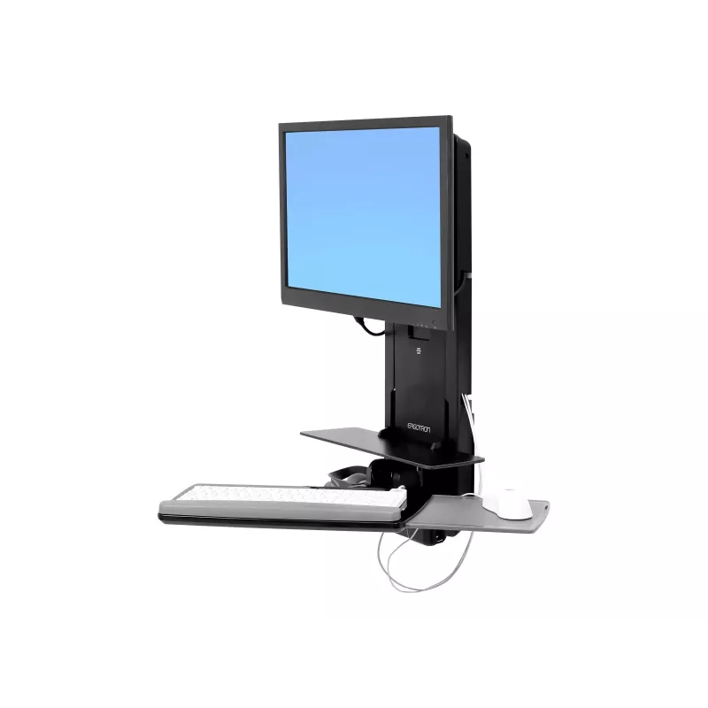 Ergotron Sit-Stand Vertical Lift, Patient Room - Montavimo rinkinys (riešo atrama, pelės laikiklis, vertikalaus reguliavimo bėgelis, brūkšninių kodų skaitytuvo laikiklis, klaviatūros padėklas, monitoriaus ranka, ištraukiamas pelės padėklas)