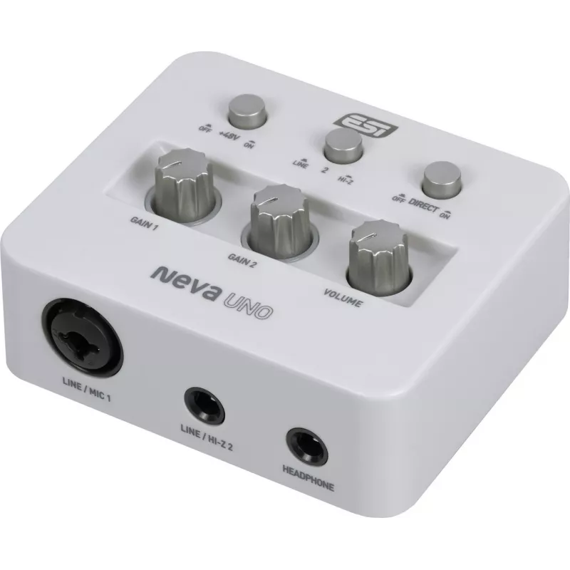 ESI Neva Uno – USB-C garso sąsaja, 24 bitų/192 kHz, 2 įėjimai/2 išėjimai, XLR/TRS kombinuota jungtis, +48V, tiesioginis monitoringas