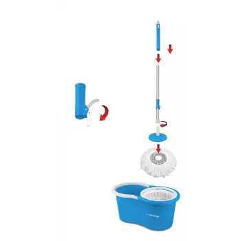 Esperanza EHS005 Rotacinė šluostė su gręžimo mechanizmu, teleskopine rankena, 6 l kibiru, 2 mikropluošto antgaliais, žalia/ pilka