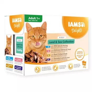EUKANUBA IAMS DELIGHTS Land & Sea kolekcija želė – šlapias kačių maistas – 12x85g pakeliai