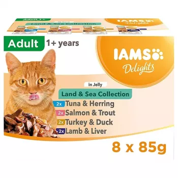 EUKANUBA IAMS DELIGHTS Land & Sea Collection in Jelly – šlapias kačių maistas – 8x85g