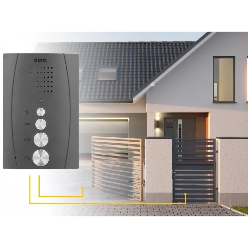 EURA ADP-51A3 "DIFESA" garso domofono rinkinys – 1 šeimai, 2 rageliai, intercom, grafito spalvos