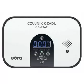 EURA CD-45A2 Laisvai pastatomas anglies monoksido detektorius su LCD ekranu, maitinamas baterijomis