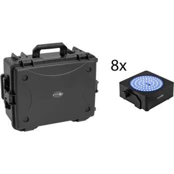 EUROLITE 8 dalių LED PAR rinkinys su RGBW IP65 prožektoriais ir įkrovimo krepšiu