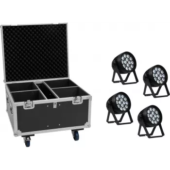 EUROLITE rinkinys 4x AKKU IP PAR 14 HCL QuickDMX + Flightcase IP65 scenos apšvietimo komplektas