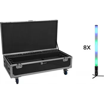 EUROLITE rinkinys 8x AKKU IP Pixel Tube 360° PRO CRMX + Flightcase Rollen Lade