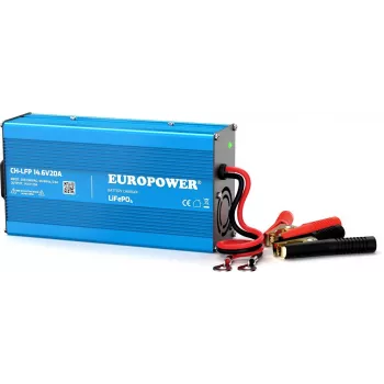 EUROPOWER CH-LFP/12/20 LiFePO4 akumuliatoriaus įkroviklis 14,6V 20A su krokodiliniais gnybtais