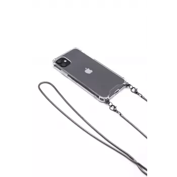Evelatus Apple iPhone 11 Pro Max Silicone Transparent with Necklace TPU Strap Space Gray