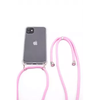Evelatus Apple iPhone 11 Silicone Transparent Case su Kaklo Dirželiu TPU Skaidriai Rožinė
