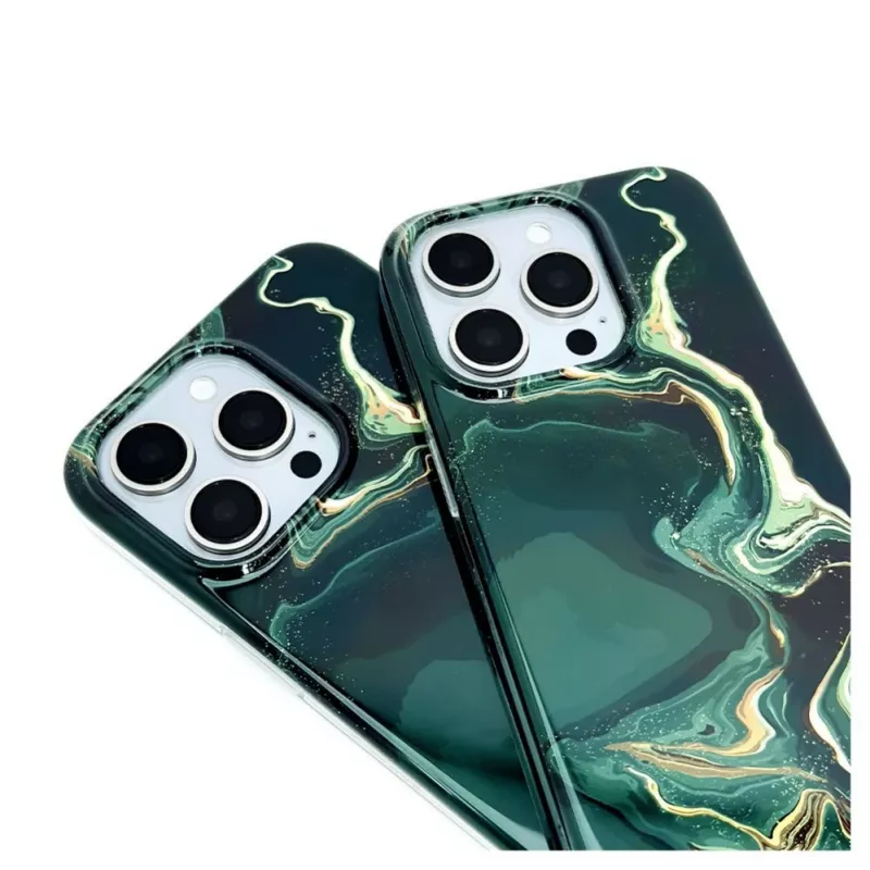Evelatus Apple iPhone 15 Pro PC dėklas su individualiu marmuro raštu, tamsiai žalia