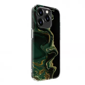Evelatus Apple iPhone 15 Pro PC dėklas su individualiu marmuro raštu, tamsiai žalia