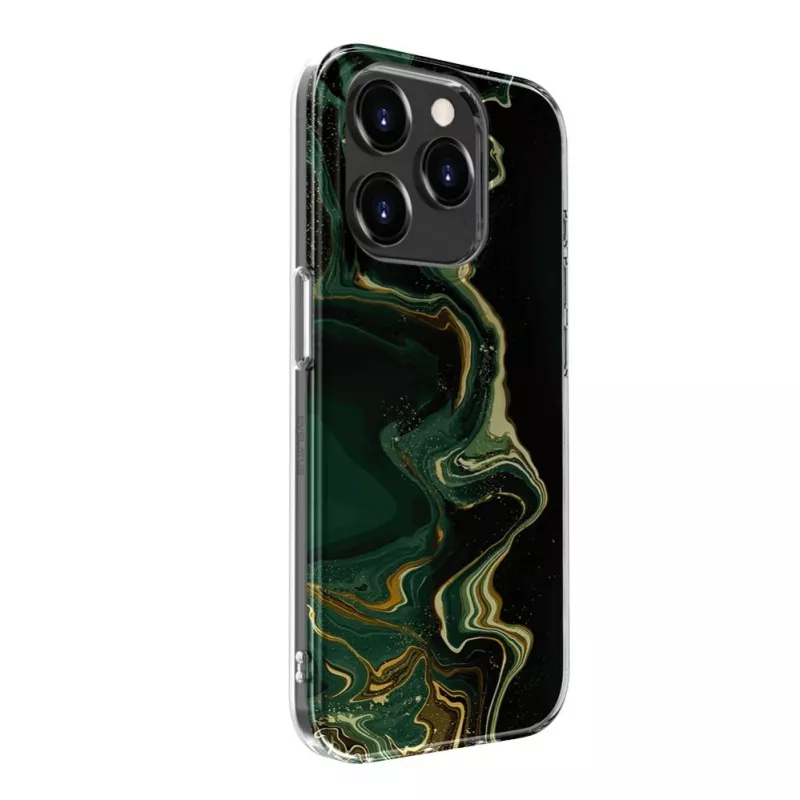 Evelatus Apple iPhone 15 Pro PC dėklas su individualiu marmuro raštu, tamsiai žalia