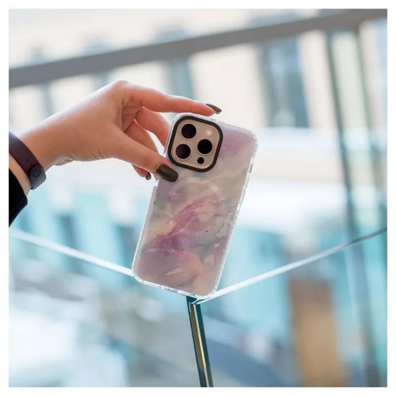 Evelatus Apple iPhone 15 Pro PC+TPU dėklas su MagSafe - Marmuro raštas, violetinė