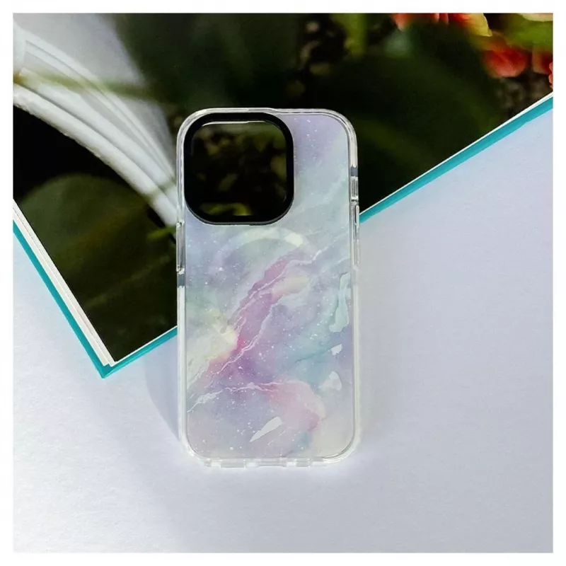 Evelatus Apple iPhone 15 Pro PC+TPU dėklas su MagSafe - Marmuro raštas, violetinė