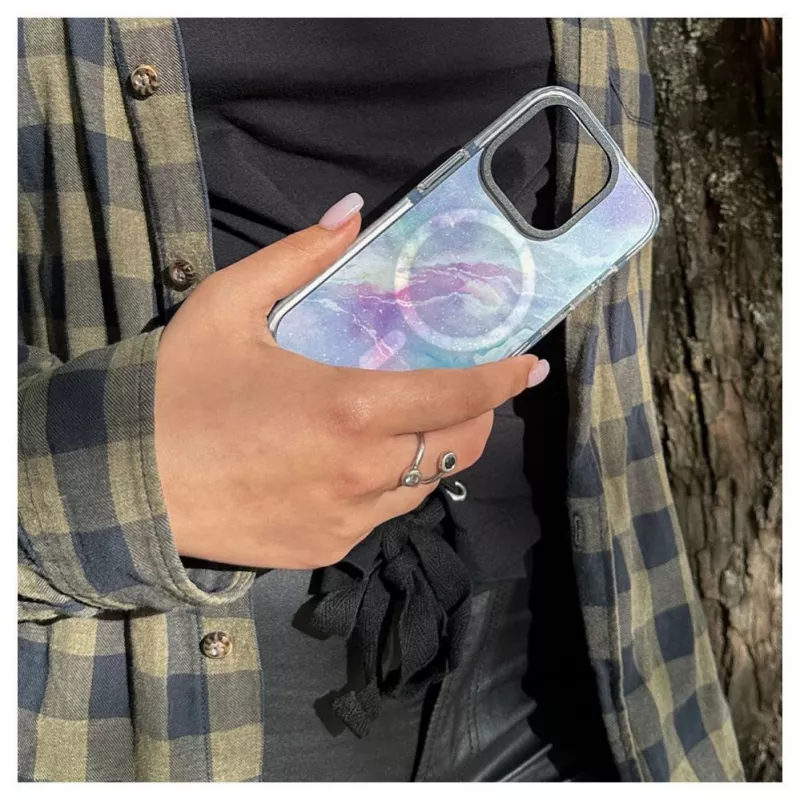 Evelatus Apple iPhone 15 Pro PC+TPU dėklas su MagSafe - Marmuro raštas, violetinė