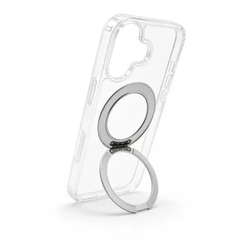 Evelatus Apple iPhone 17 hibridinis dėklas su MagSafe PC+TPU 360 metaliniu stoveliu, permatomas