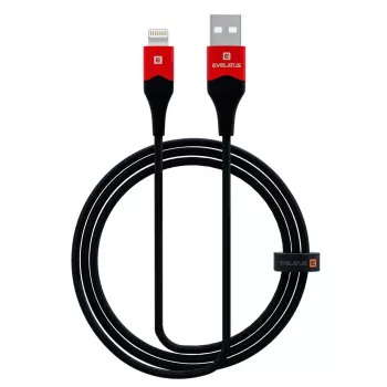 Evelatus Apple Lightning duomenų laidas MFI09 aliuminio korpusas + pynė juoda raudona