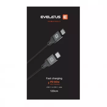 Evelatus Coiled USB-C į USB-C laidas 1,2 m 60W PD pintas juodas