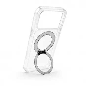 Evelatus Hybrid dėklas su MagSafe ir 360° metaliniu stoveliu, skirtas iPhone 17 Pro Max, permatomas