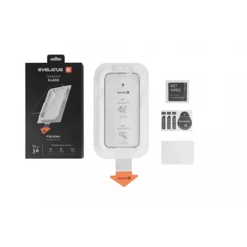 Evelatus iPhone 18 Pro Max Flip Glass Magic Easy Install Box ekrano apsauginis stiklas, juodas