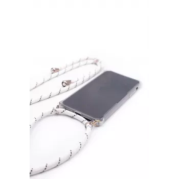 Evelatus Samsung A50 Dėklas su Virvute Baltos Juostelės Skaidrus