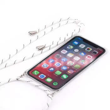 Evelatus Samsung Galaxy A40 Dėklas su Virvele Baltos Juostelės Skaidrus