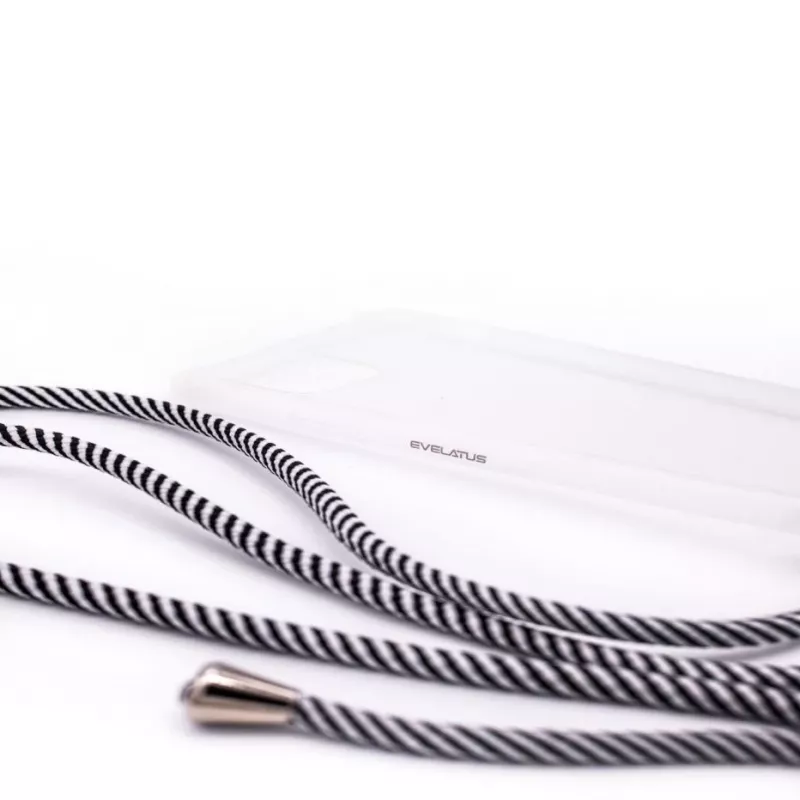 Evelatus Samsung Galaxy A40s Dėklas su Virve Juodos Juostelės Skaidrus TPU Nugarėlės Dangtelis