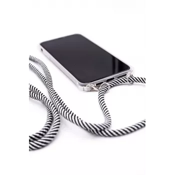 Evelatus Samsung Galaxy A50s Lanyard Back Cover Skaidrus su Juodomis Juostelėmis