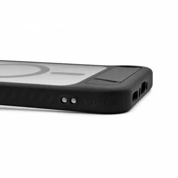 Evelatus Samsung Galaxy A57 guminė danga su MagSafe ir stoveliu, juoda