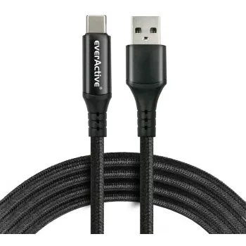 everActive CBB-1CBL USB-A į USB-C pintas laidas su LCD galios ekranu, 1 m, 3A, juodas
