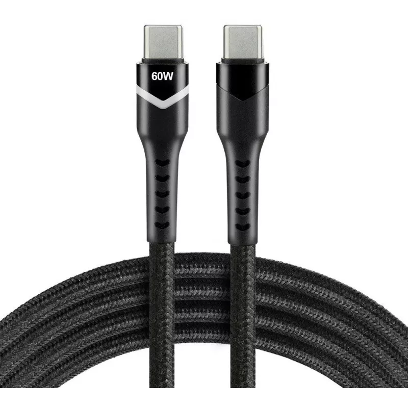 everActive CBB-2PDR USB-C į USB-C RGB LED pintas laidas 2m 3A 60W juodas