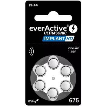 everActive ULTRASONIC IMPLANT HD 675 Cinko-oro klausos aparatų baterijos PR44 (6 vnt., be gyvsidabrio, 1,45 V, 650 mAh)