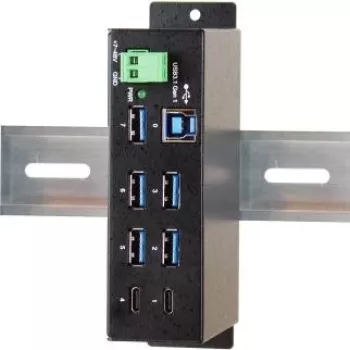 EXSYS EX-1197HMS 7 prievadų USB 3.1 Gen 1 pramoninis DIN bėgelio šakotuvas su DC maitinimu