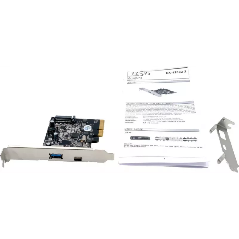 EXSYS EX-12002-2 PCIe x4 USB 3.2 Gen 2 Type-A dviejų prievadų host valdiklio plokštė