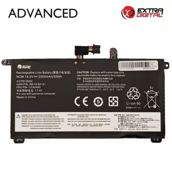 Extra Digital Advanced atsarginė baterija nešiojamam kompiuteriui Lenovo ThinkPad X1 Carbon / X1 Yoga – 01AV493, 2000mAh, 11.52V, Li-ion, juoda