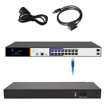 Extralink ARES PoE komutatorius, 16x Gigabit PoE/PoE+, 2x SFP, 1x konsolės prievadas, 150W, valdomas