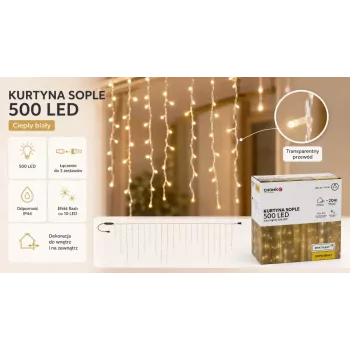 Extralink Icicle Curtain, 500 LED, šilta balta + šalta blykstė, ilgis 3 + 20 m