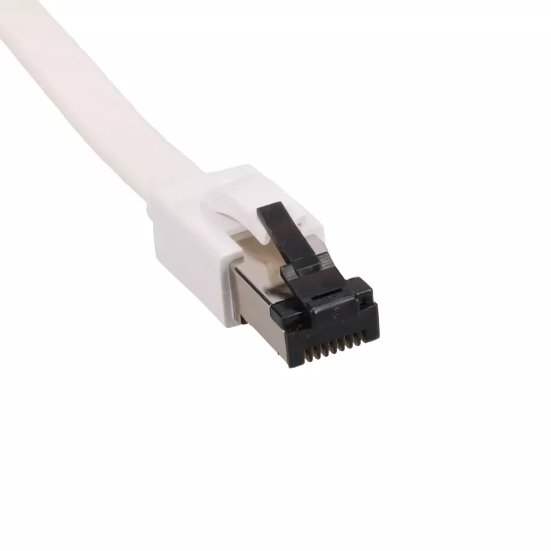 EXTRALINK LAN pataisos kabelis Cat.8 U/FTP 0,5 m 40G plokščias ekranuotas folija vytos poros plikas varis baltas