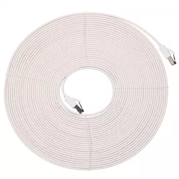 EXTRALINK LAN Patch Cord Cat.8 U/FTP 15m 40G plokščias ekranuotas vytos poros laidas, vario laidininkai, baltas