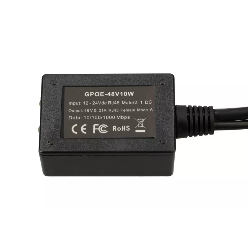 Extralink PoE keitiklis 1 prievadas, įėjimas 1x 1000Mb/s RJ45/Jack 10-30V, išėjimas 48V
